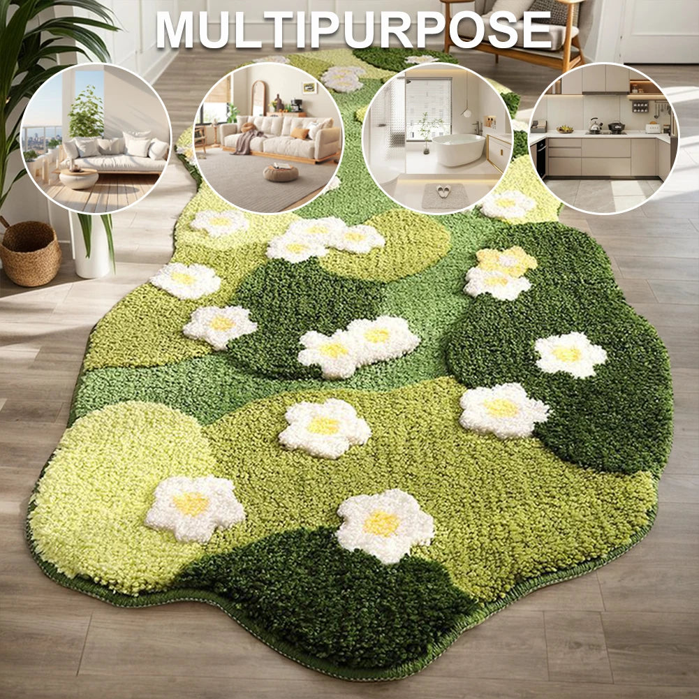 Fluffy Green Forest Floor Mat Soft Moss Carpet Bedroom Rug Decor