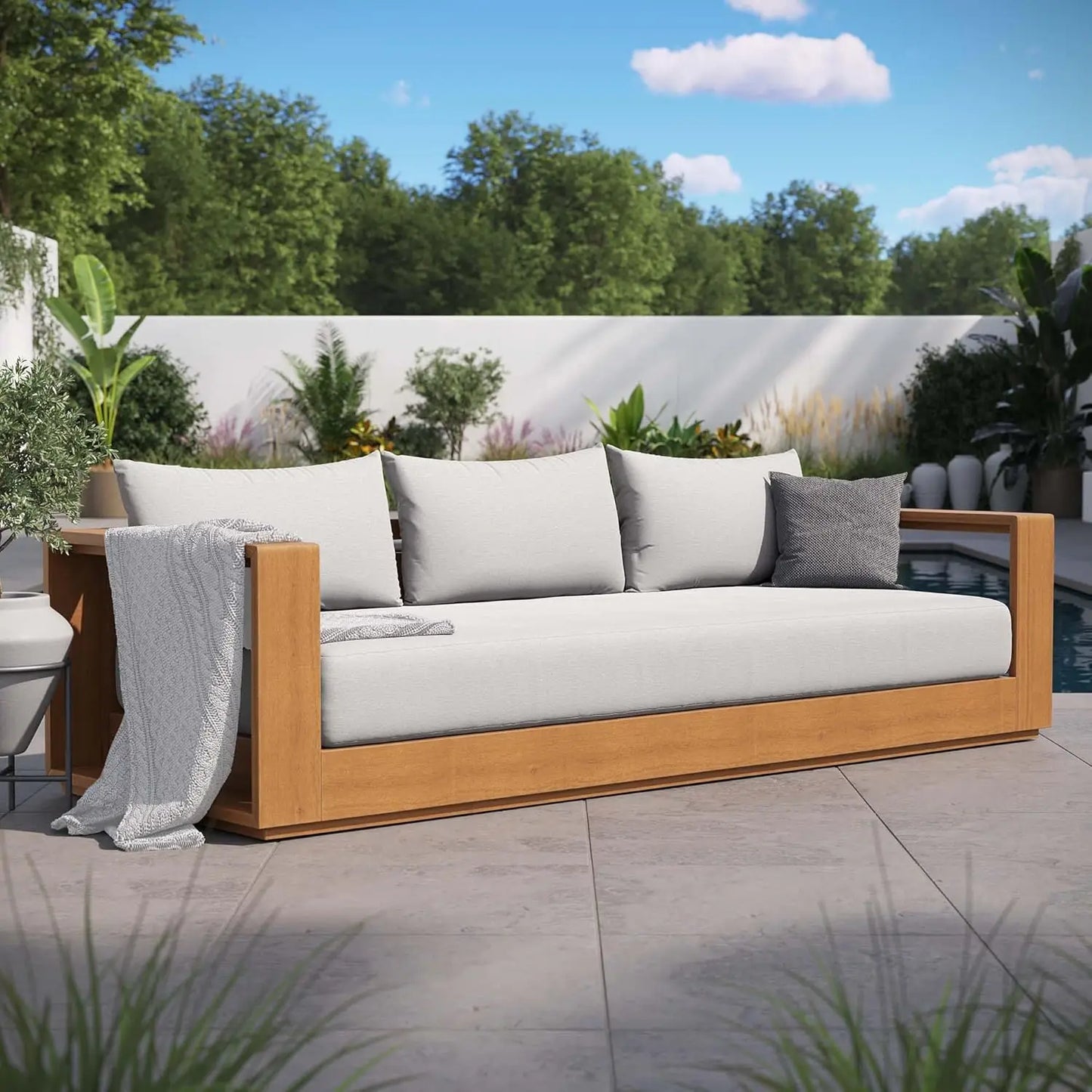 Tahoe Acacia Wood Outdoor Patio Sofa Weather-Resistant Cushions
