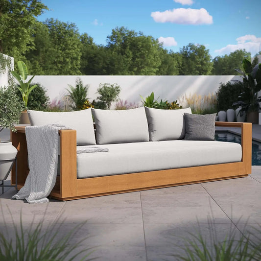 Tahoe Acacia Wood Outdoor Patio Sofa Weather-Resistant Cushions