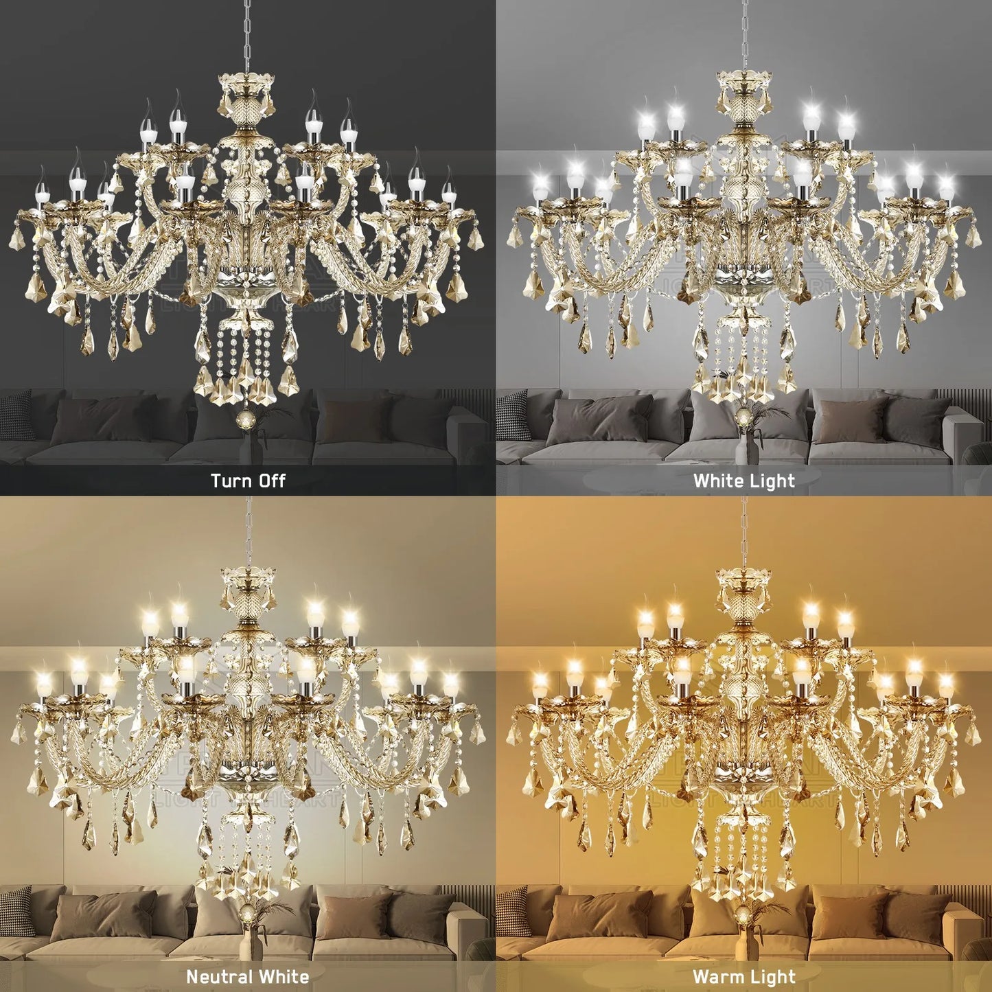 15 Arms Crystal Chandelier Pendant Light Modern K9 for Living Room