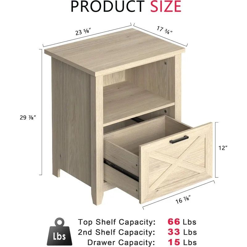 Ljustra 30 Inch Tall Nightstand Set of 2 Sturdy Wood Bedside Table