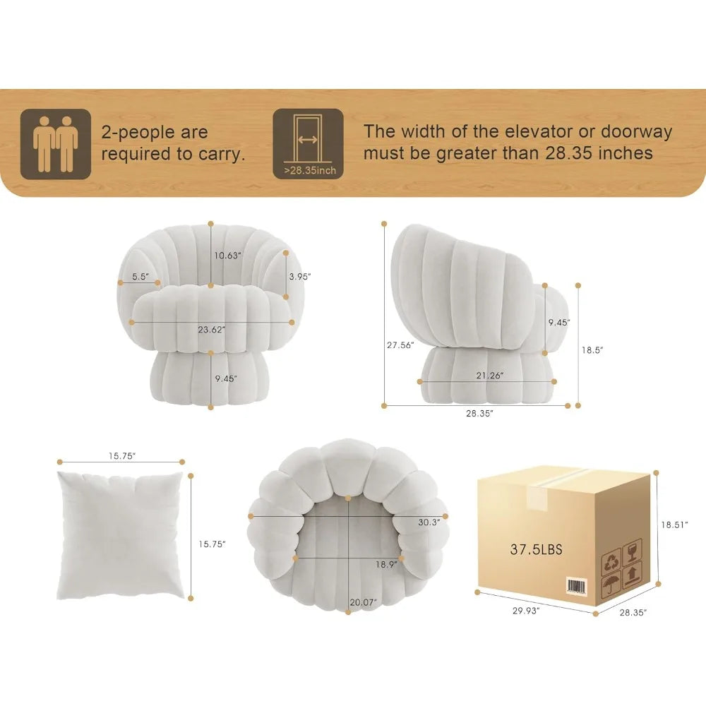 Mid Century Modern 360 Degree Swivel Accent Chair Set of 2 Velvet Armchair