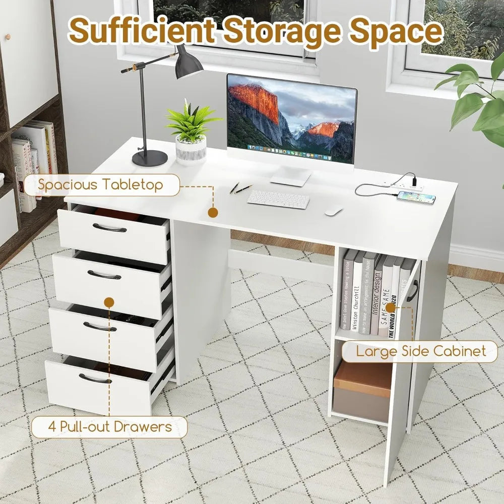 Ljustra Computer Desk with 4 Drawers Charging Station Adjustable Shelf