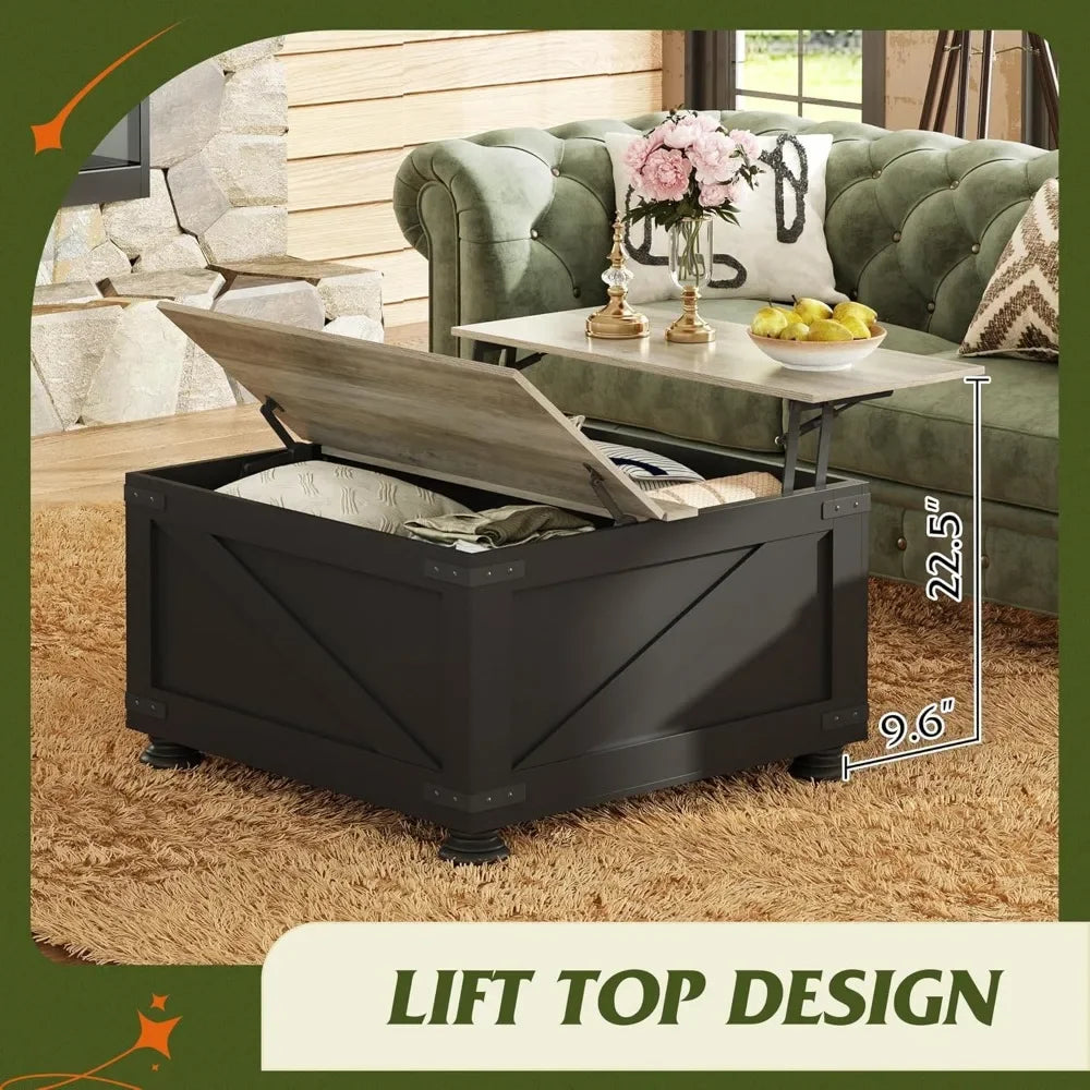 Farmhouse Lift Top Coffee Table with Storage 31.5 Inch Square Table
