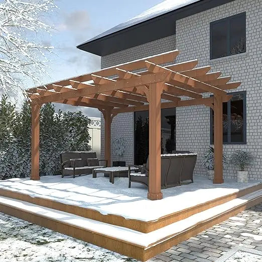 10x12 FT Wooden Pergola Cedar Gazebo Outdoor Garden Shelter
