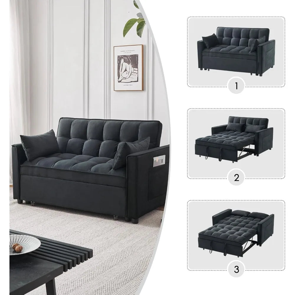 Ljustra 3-in-1 Sleeper Sofa Bed Velvet Pull-Out Couch with Storage