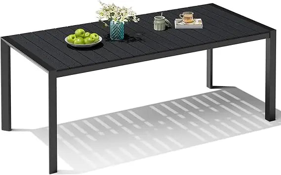 Outdoor Dining Table for 6 Rectangular Aluminum Patio Table with Umbrella Hole