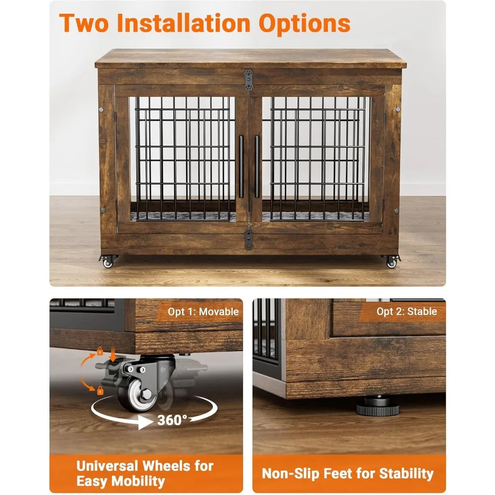 Ljustra Dog Crate Furniture with Cushion Set of 2 Large Wooden Kennel