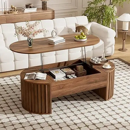 Modern Lift Top Coffee Table with Hidden Storage Oval Design 47.2"