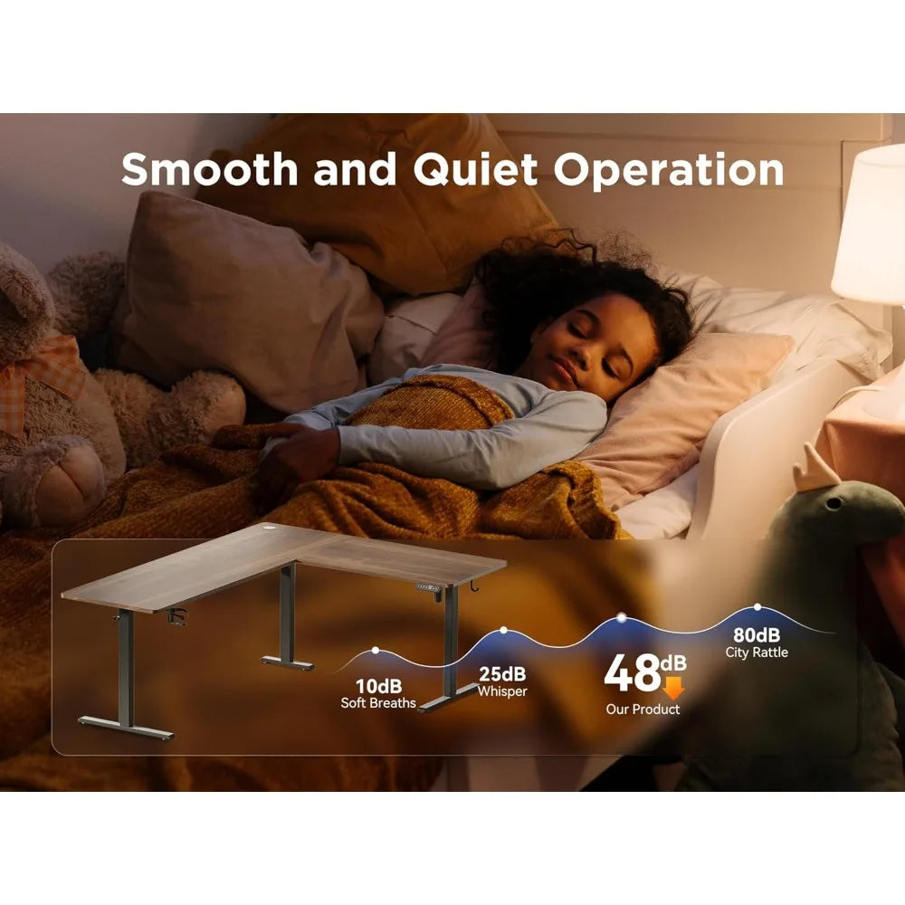 L Shaped Electric Standing Desk 63x55 Inches Height Adjustable with Cup Holder