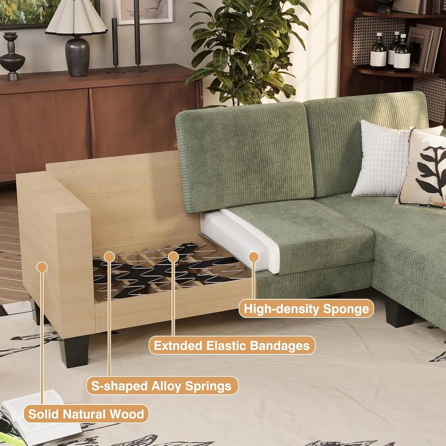 Ljustra Convertible Sectional Sofa Couch 3 Seat L-Shaped Small Space