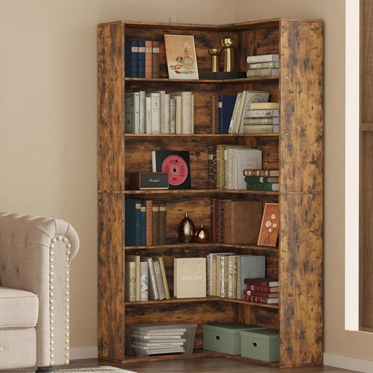 Corner Bookshelf 6 Tier Etagere Shelf Storage Rack Living Room Office