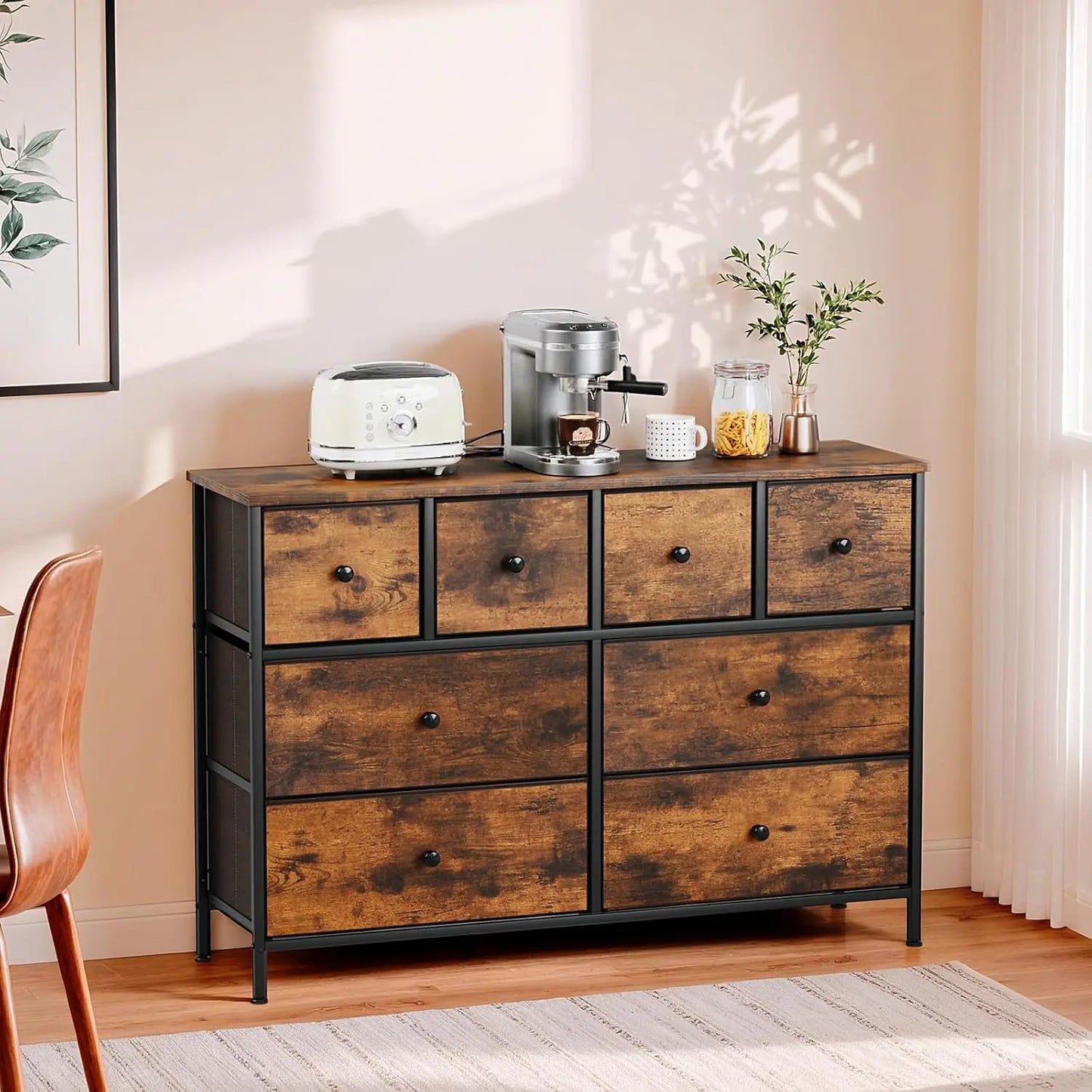**** Chest of Drawers Fabric Storage 8/12 Drawers Wooden Top Metal Frame