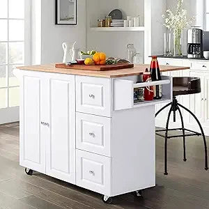 Kitchen Island Cart on Wheels Butcher Block Rolling Trolley Storage