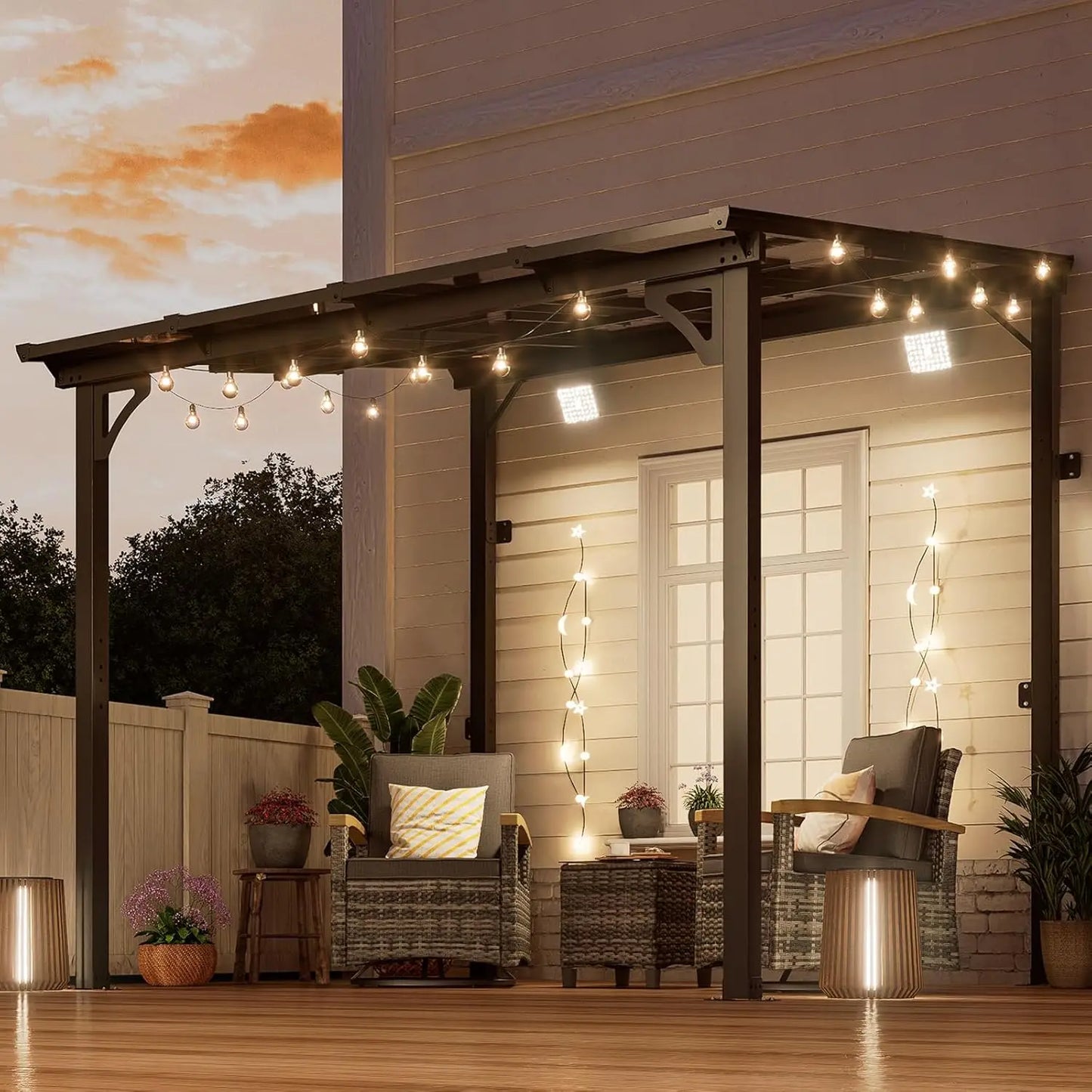 10x12 Wall Mounted Lean to Metal Awnings Outdoor Patio Gazebo