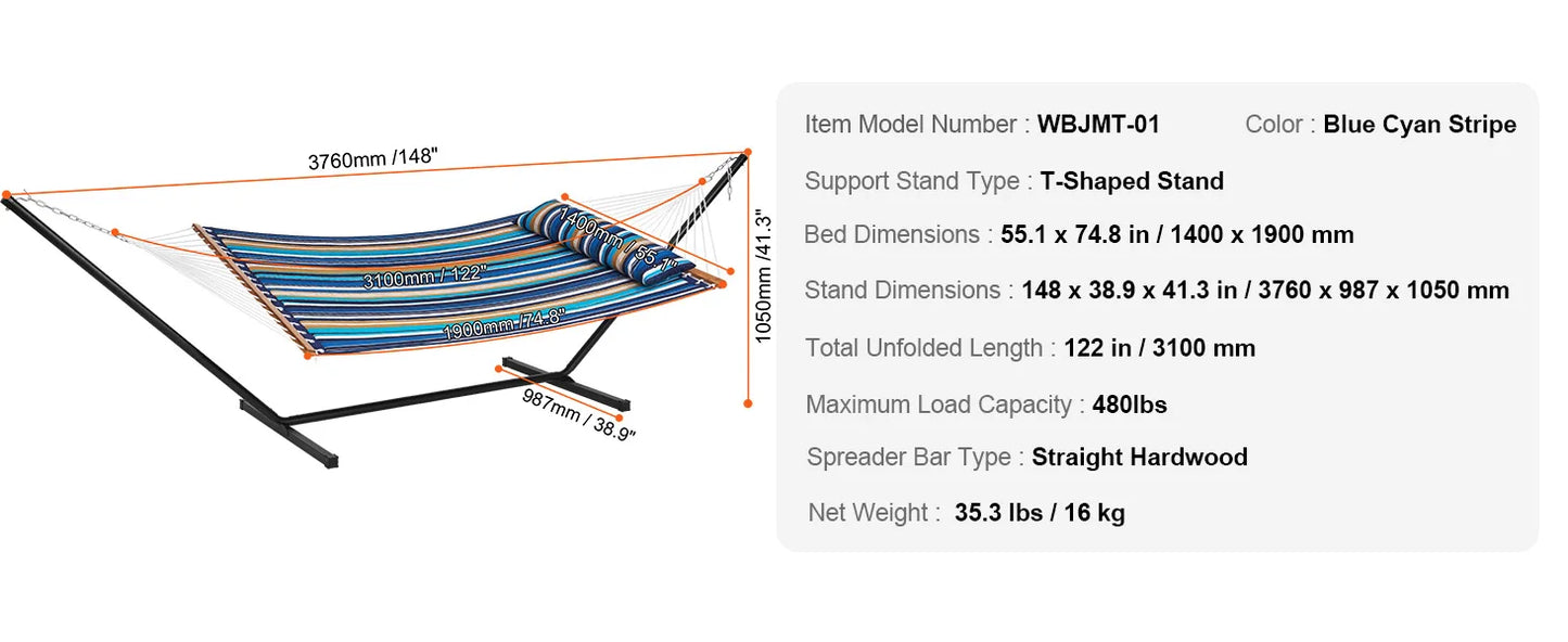 Ljustra Double Hammock with Stand Pillow Portable Outdoor Relaxation