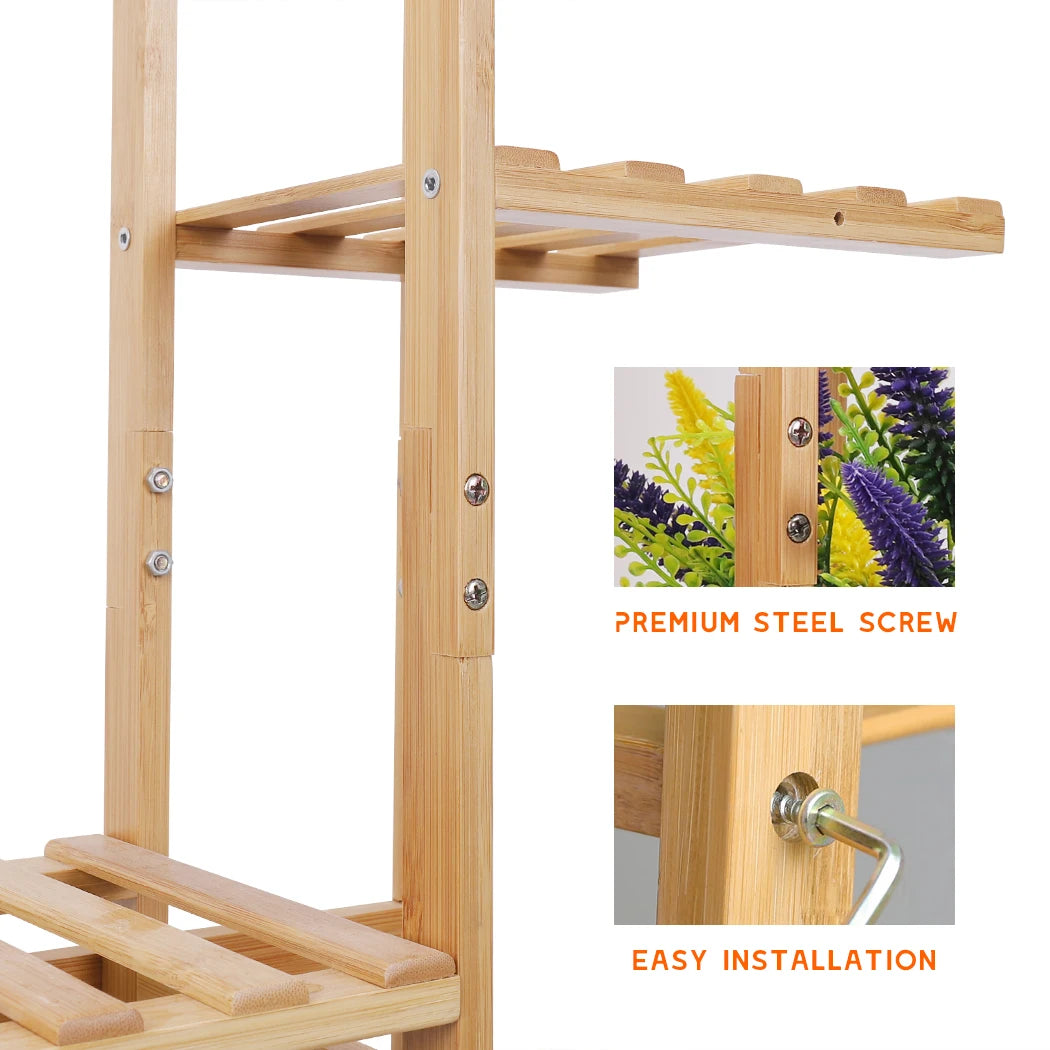 6 Tier Bamboo Plant Stand Vertical Flower Shelf Rack Indoor Outdoor
