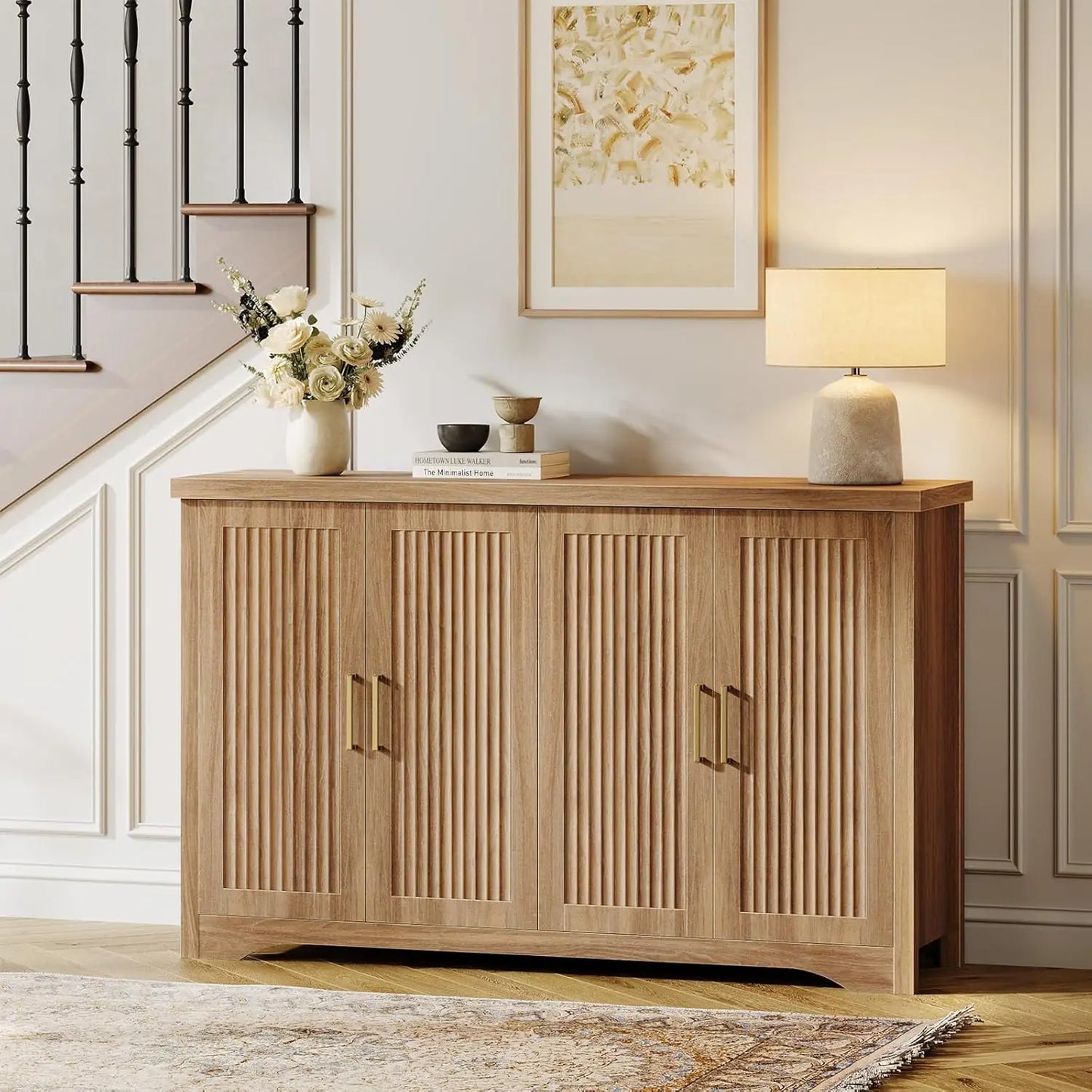 Fluted Buffet Cabinet Modern Sideboard with Storage Adjustable Shelves