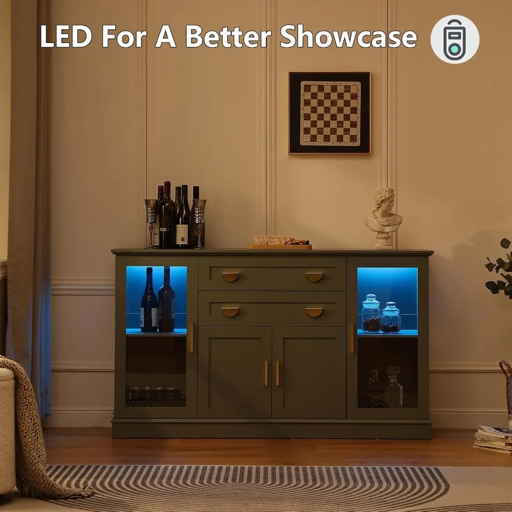 58.27 Buffet Cabinet with 2 Drawers Glass Doors Adjustable Shelves