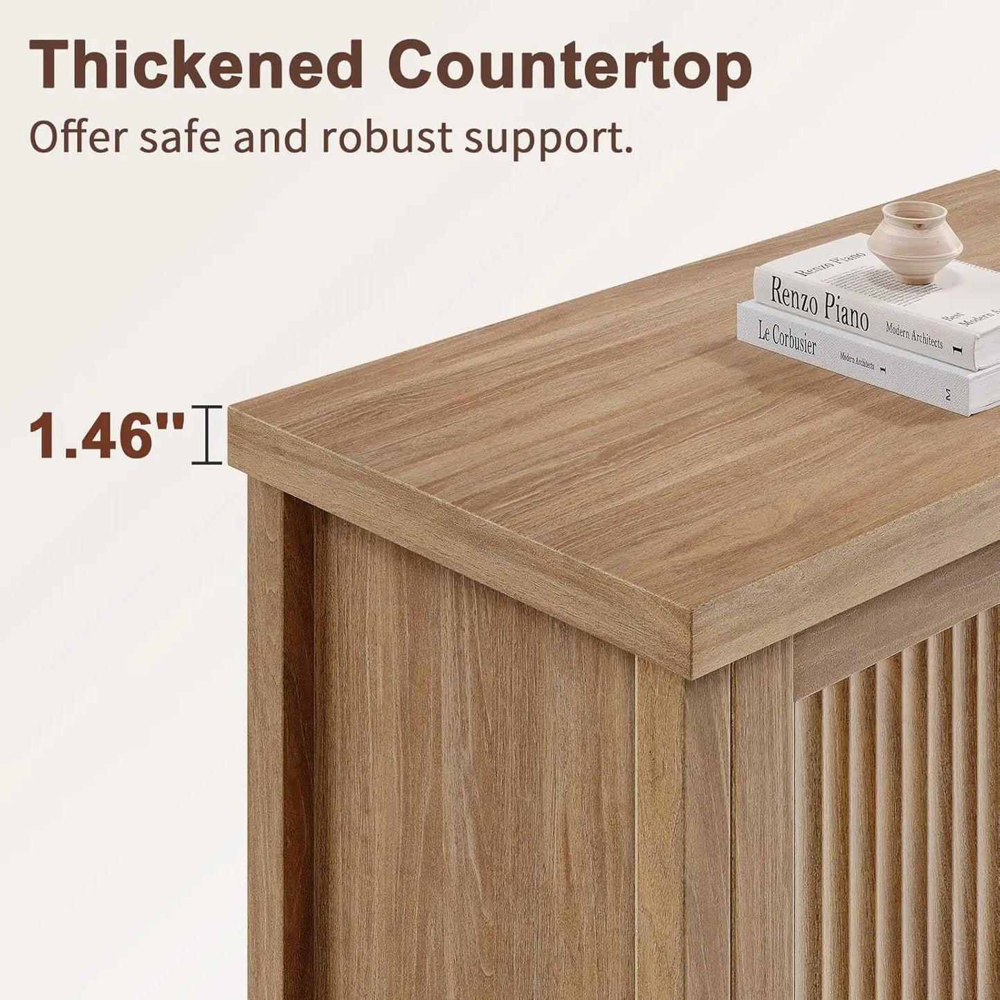 Fluted Buffet Cabinet Modern Sideboard with Storage Adjustable Shelves