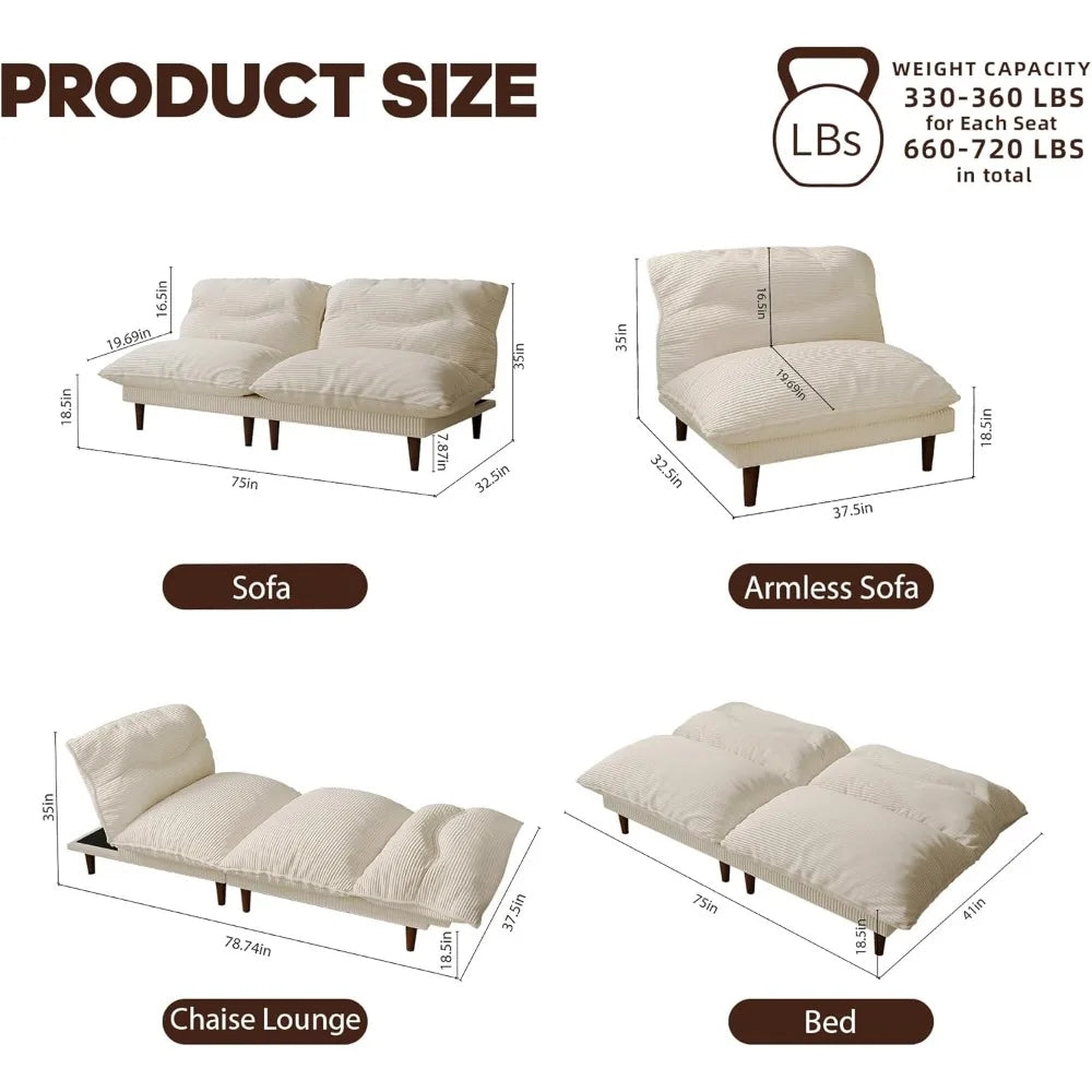 Ljustra Futon Sofa Bed 4 in 1 Convertible Sleeper Couch Adjustable