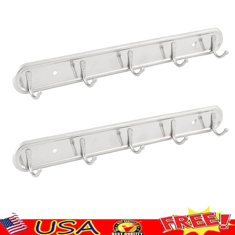 Wall Mounted 5 Hooks Coat Hat Towel Rack Organizer Set of 2 Easy Install