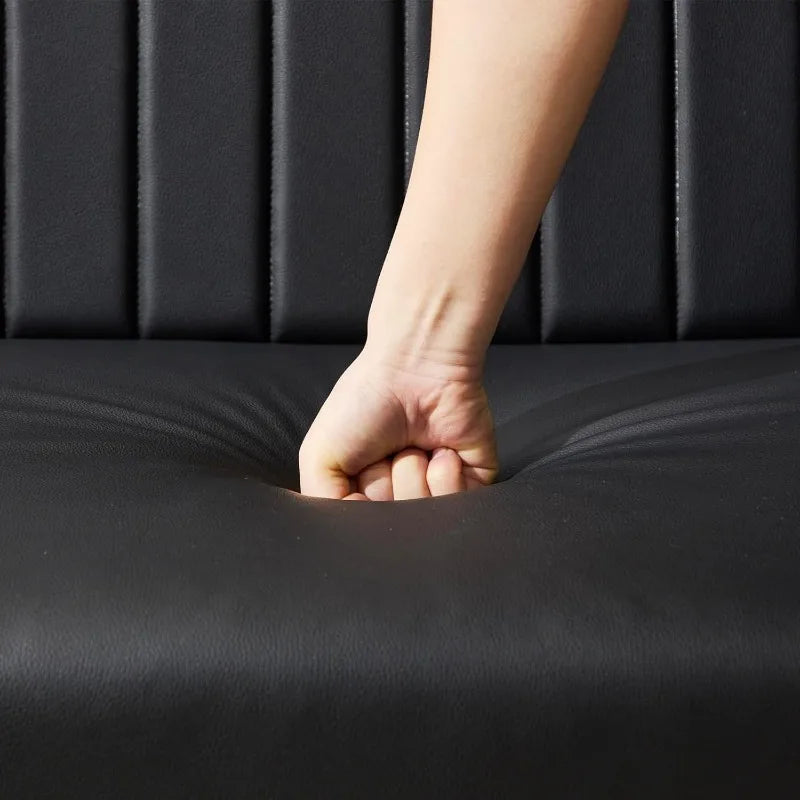 Ljustra Mini Black Leather Armless Loveseat Sofa with USB Port