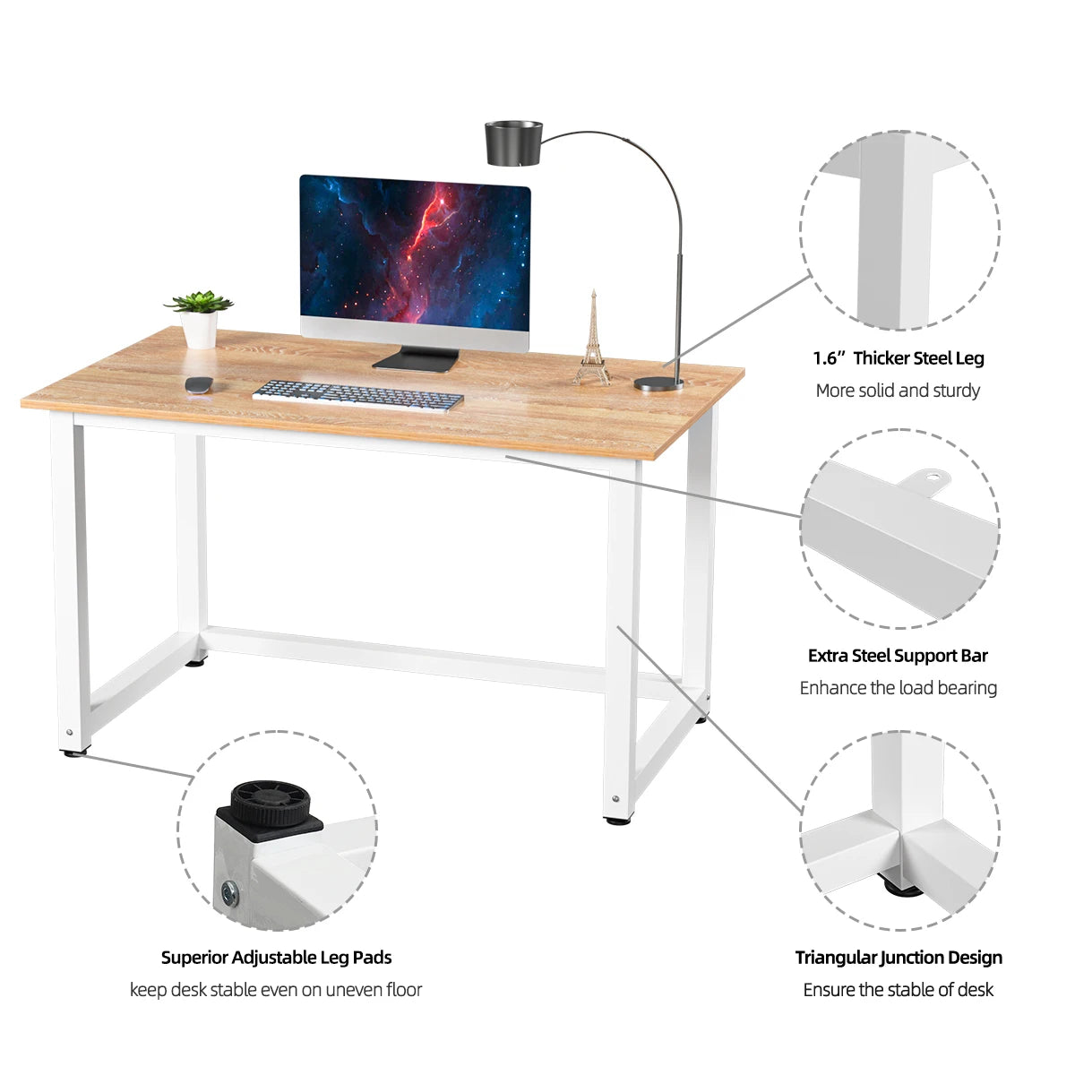 47 Inch Large Computer Desk Study Writing Office Desk for Home