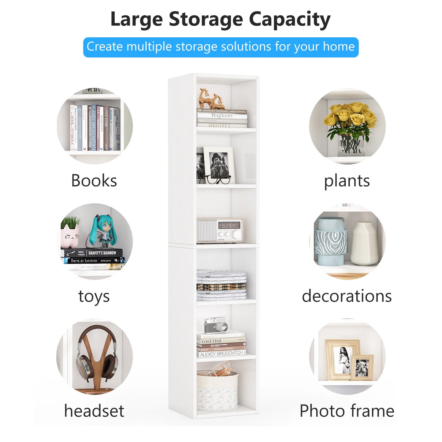 Ljustra 70.9 Inch Tall Narrow Bookcase Modern White Corner Storage Shelf