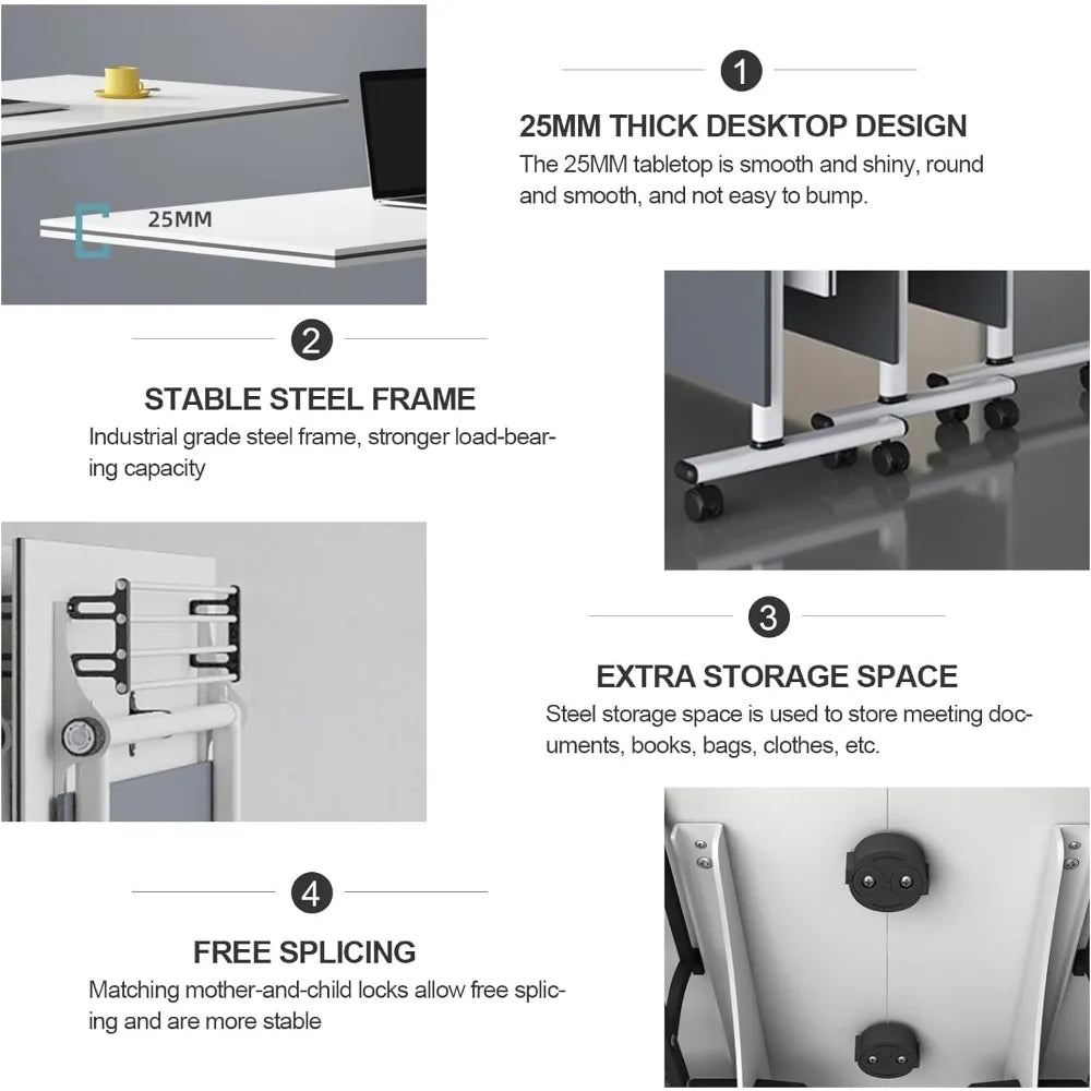 Folding Conference Table Mobile Flip Top Office Training Table 2 Pack