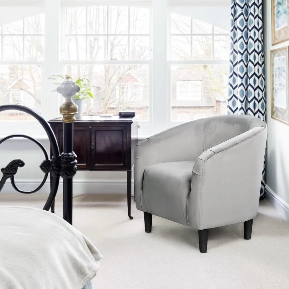 Living Room Velvet Accent Barrel Chair with Armrest for Bedroom