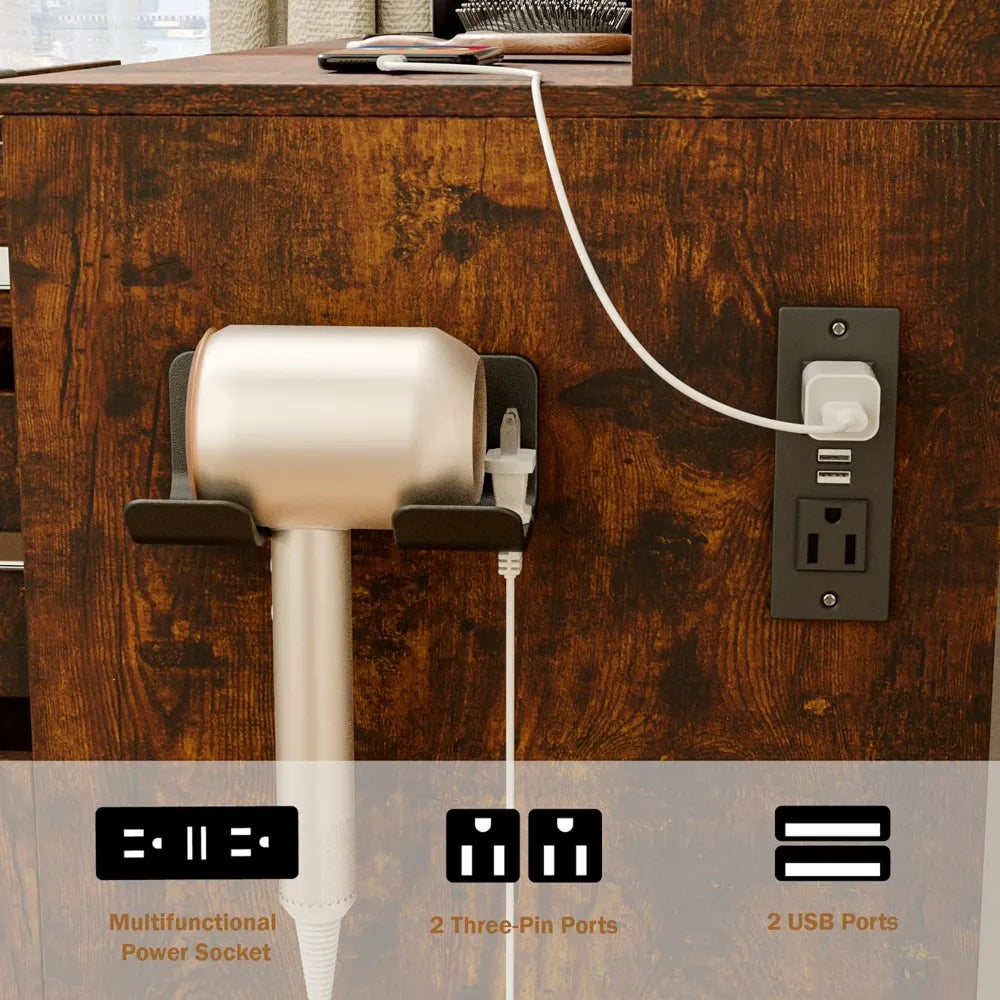 Makeup Vanity Table Set with Mirror Lights and Chair Touch-Sensitive