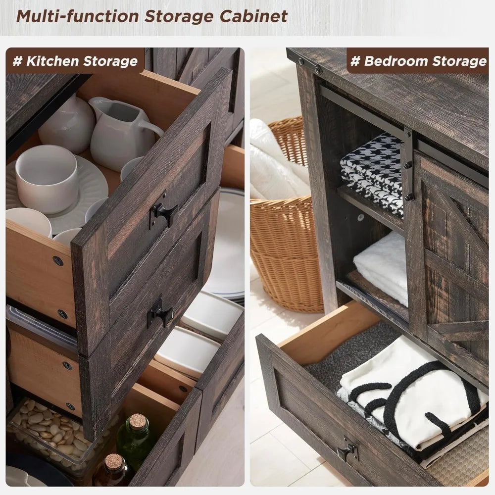 Farmhouse Buffet Cabinet with Sliding Barn Doors and Storage Drawers