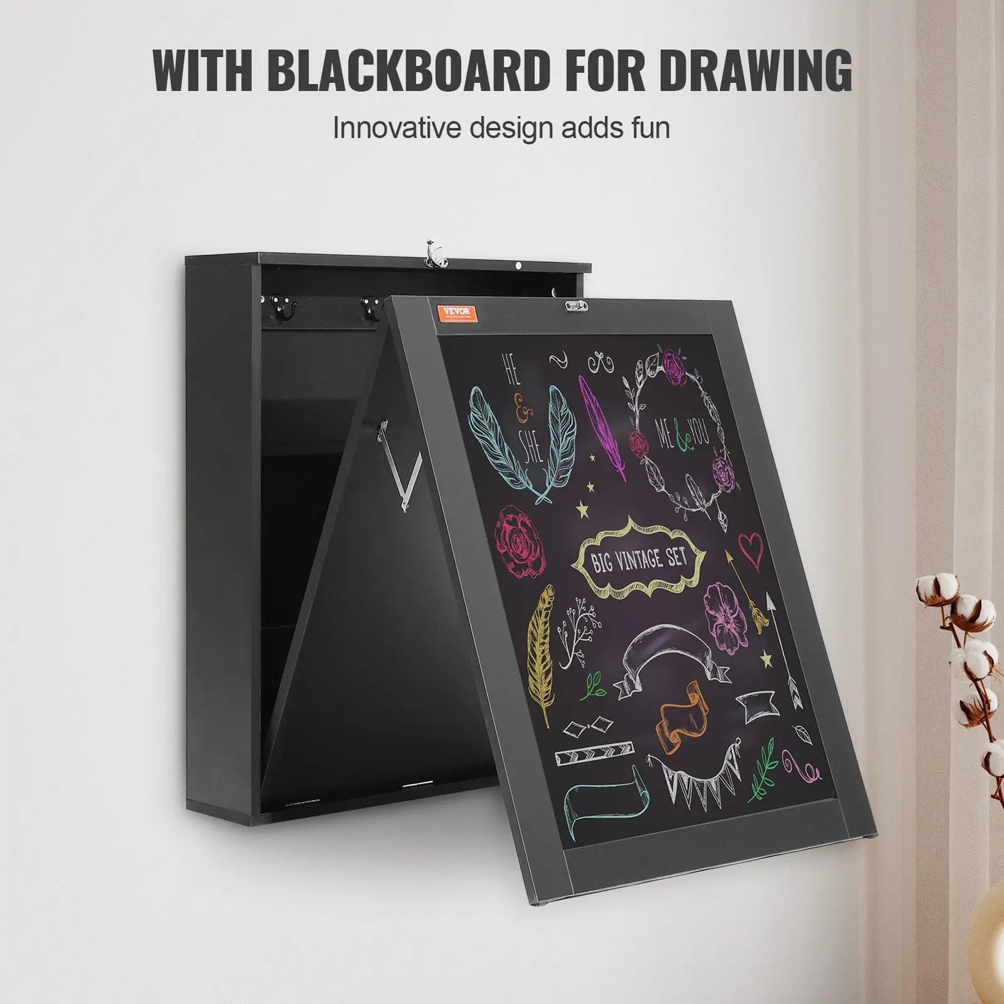Space Saving Wall Mounted Desk with Storage and Blackboard for Home Office