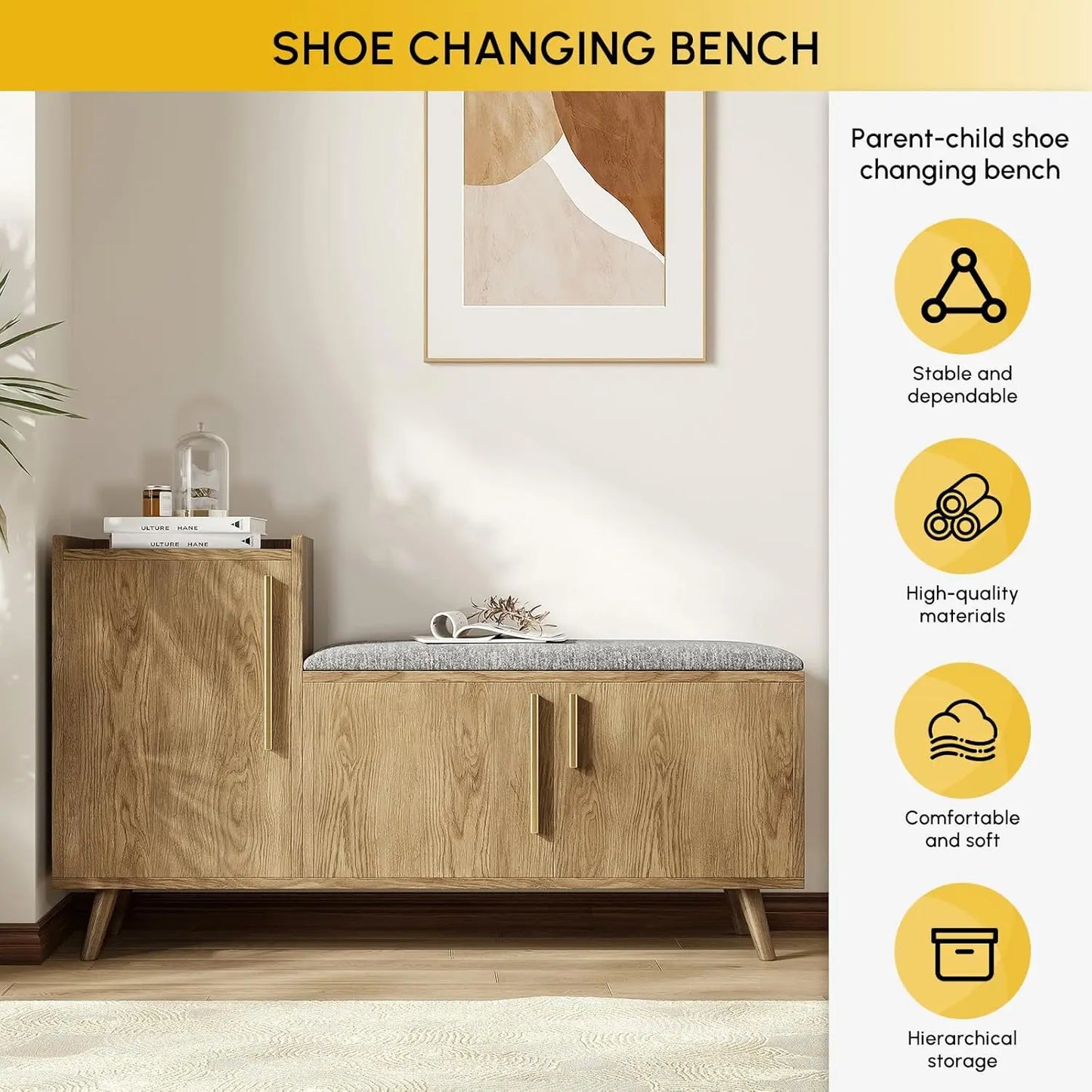 2-in-1 Storage Bench Entryway Bench Shoe Organizer with Cushion