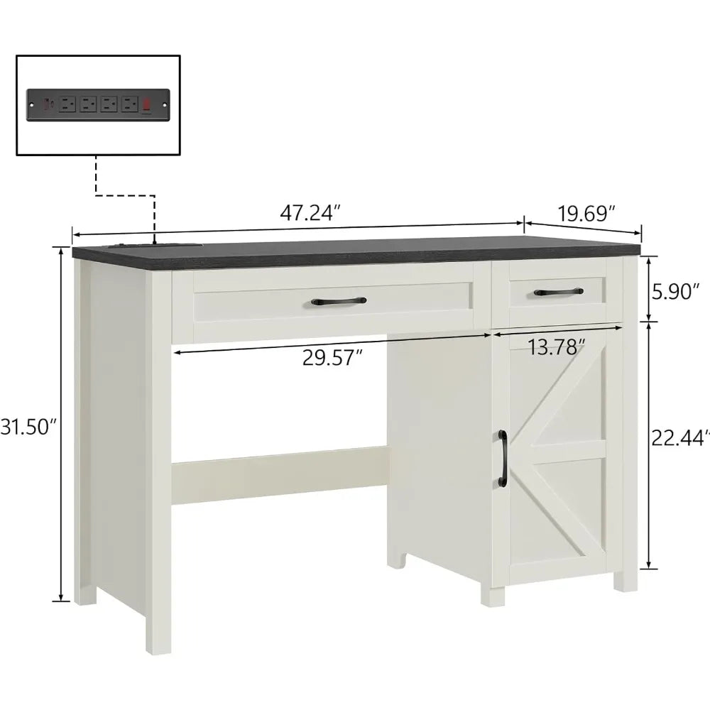 Farmhouse Executive Desk 47" Computer Desk with Storage for Home Office