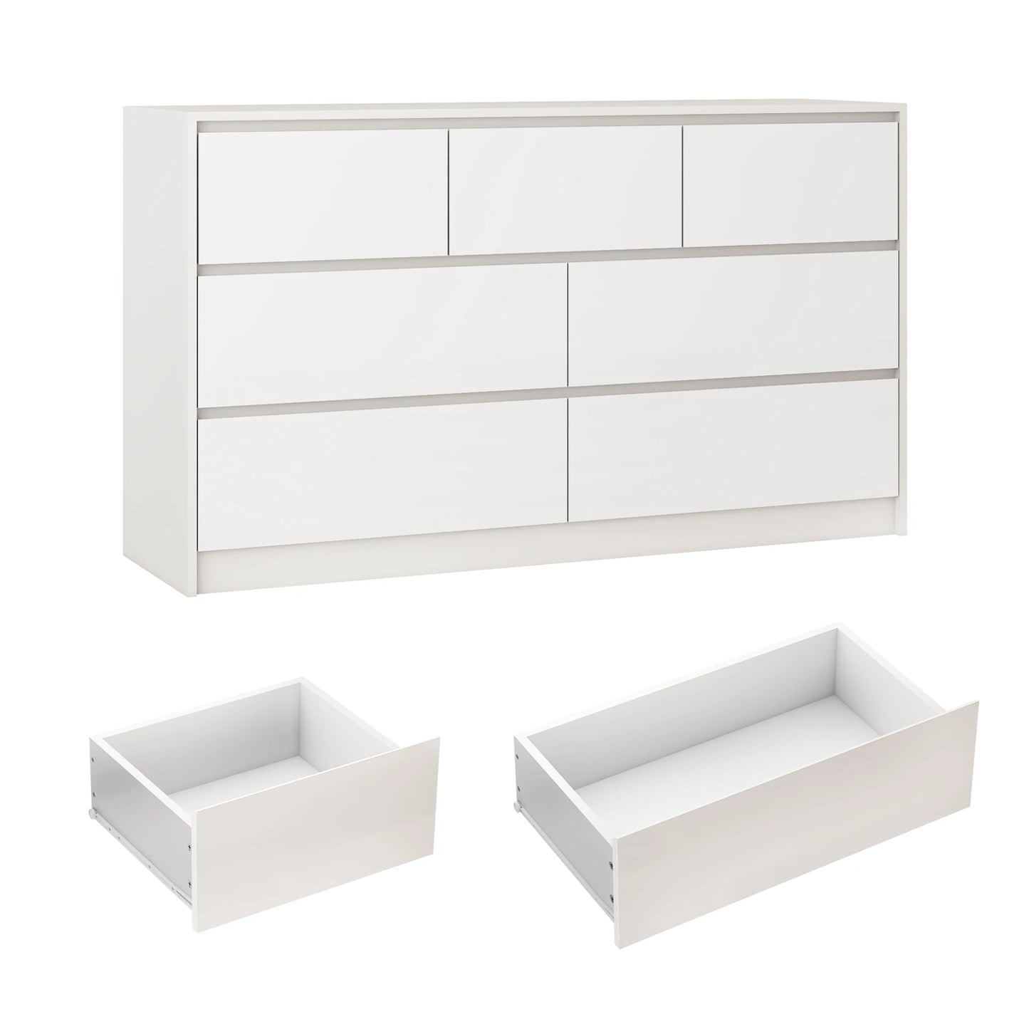 Modern 7 Drawer Dresser Spacious Storage High Gloss Bedroom Furniture