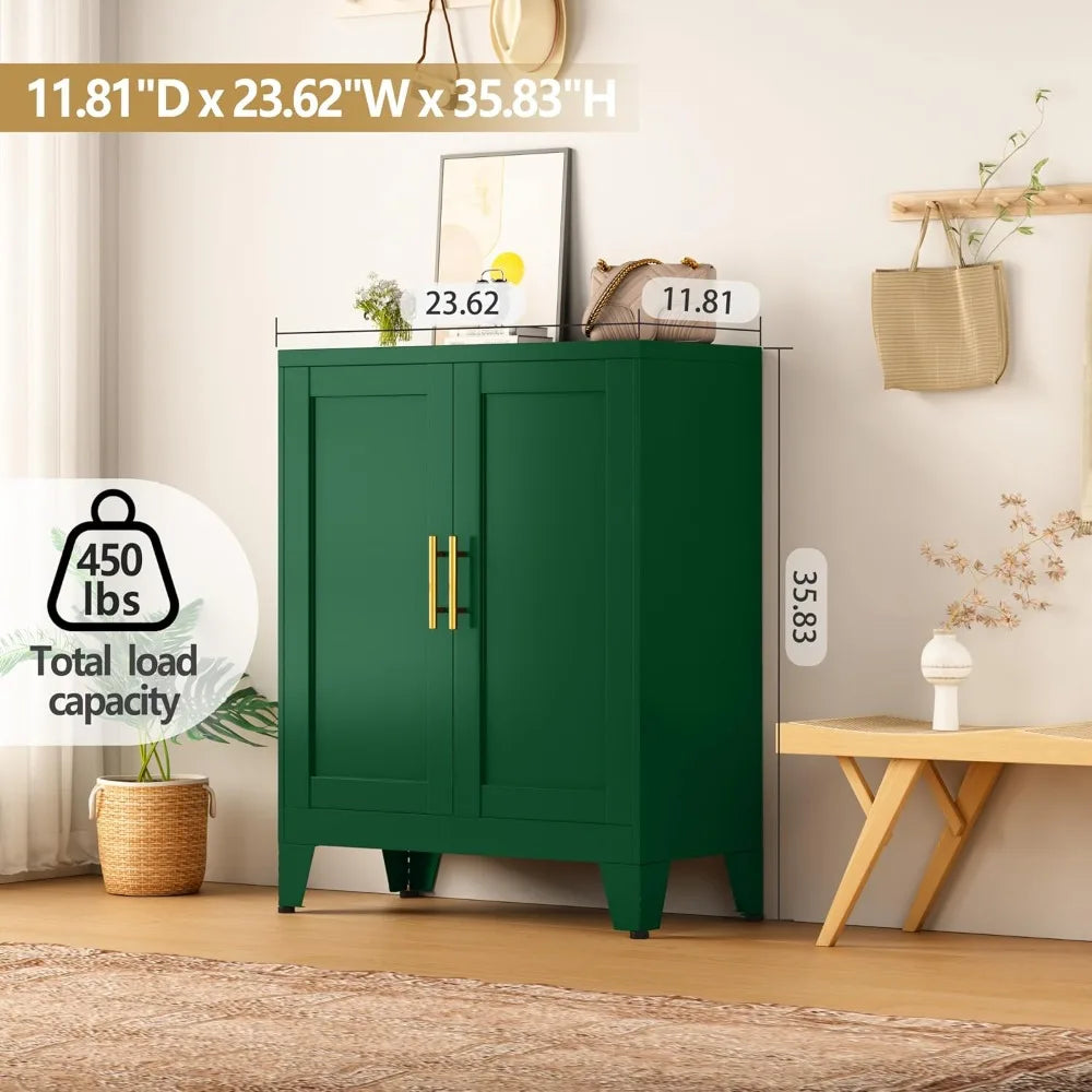 Green Sideboard Buffet Cabinet Steel Kitchen Pantry Storage Organizer