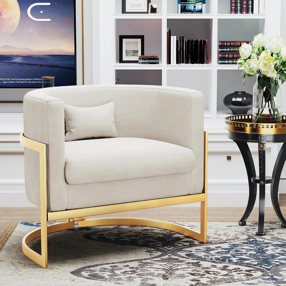 Velvet Accent Chair Modern Barrel Chair Gold Legs Upholstered Armchair