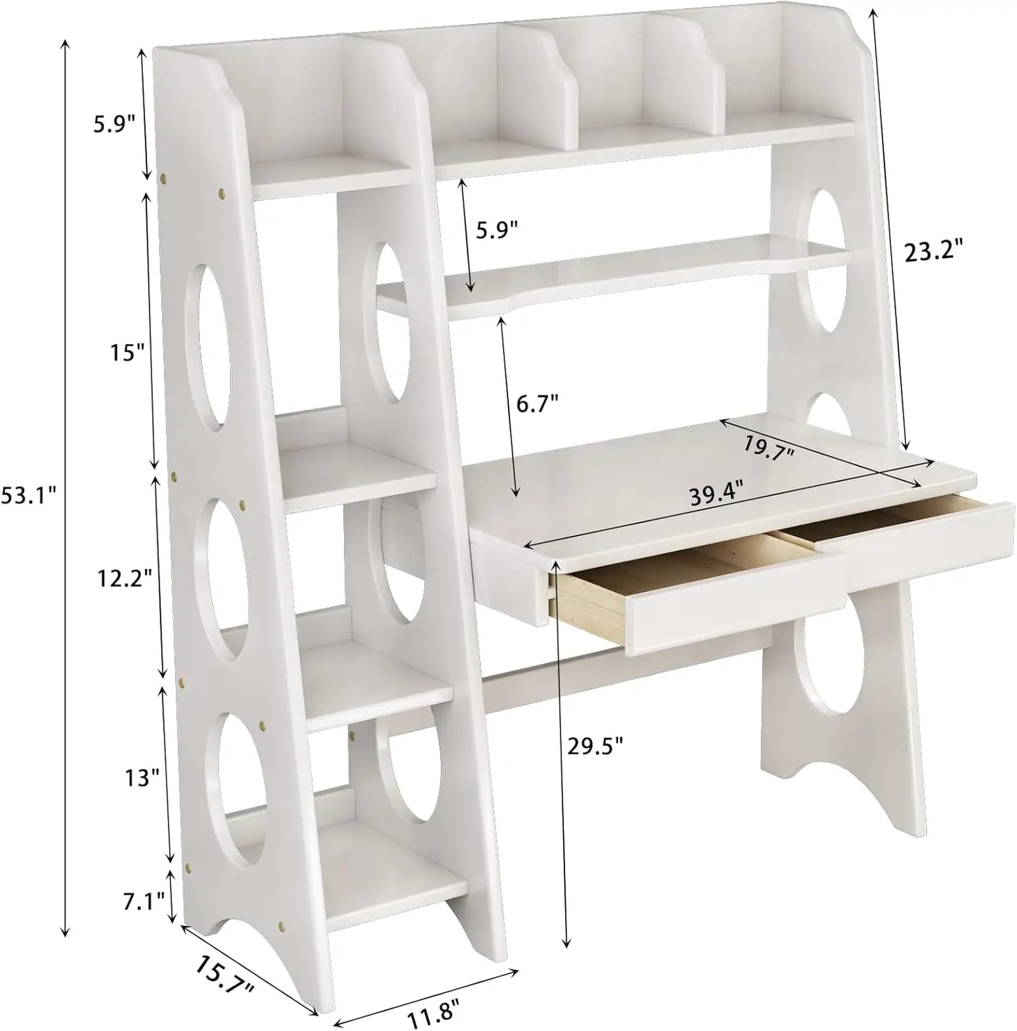Kids Desk with Bookshelf and Drawers Wooden Student Workstation