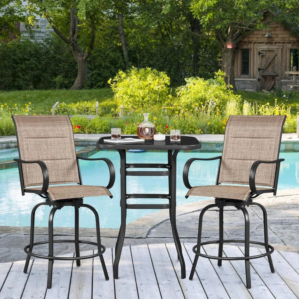 Ljustra 2 Piece Patio Swivel Bar Stools Outdoor Bistro Chairs High Back