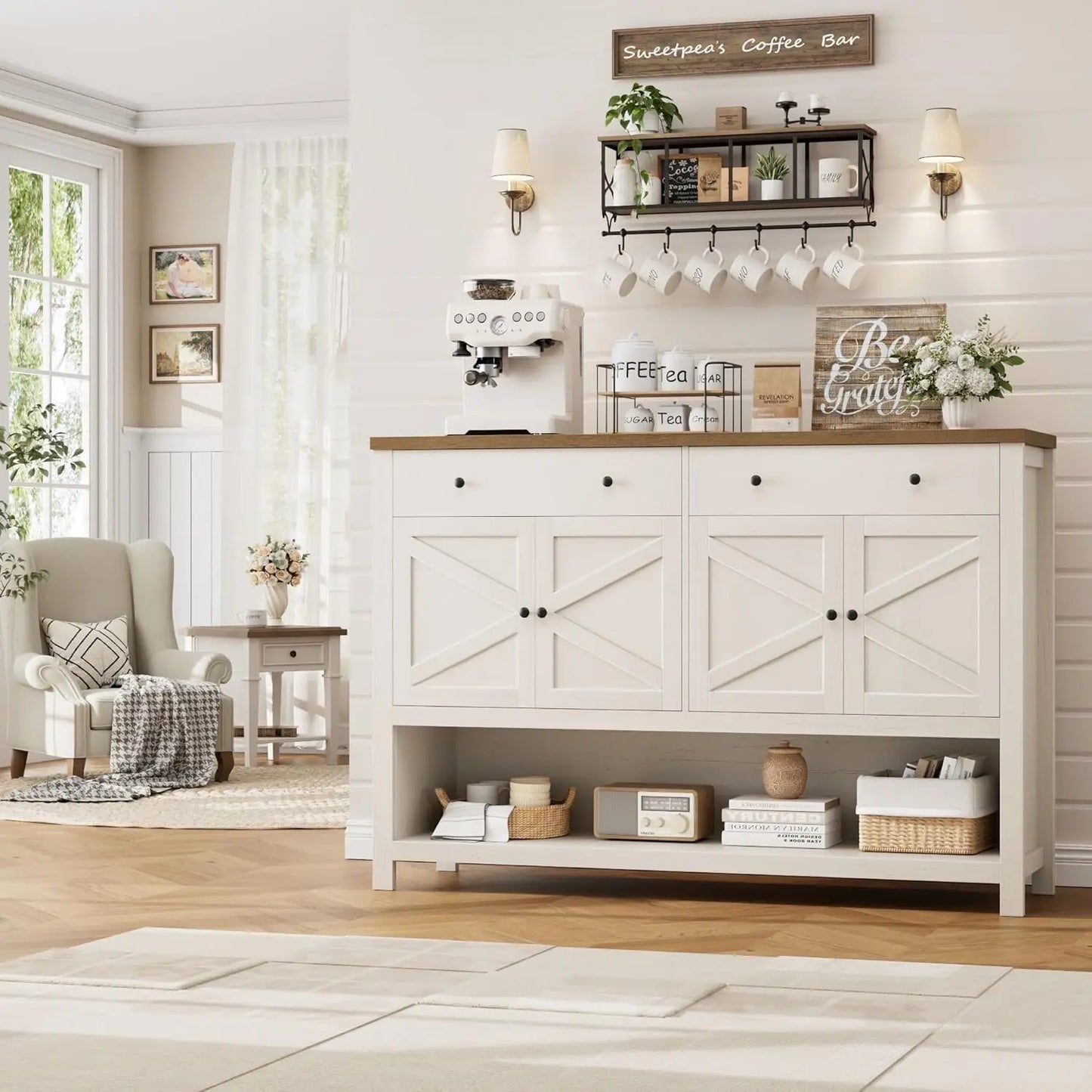 55 Inch Buffet Sideboard Cabinet Storage Kitchen Living Room Coffee Bar