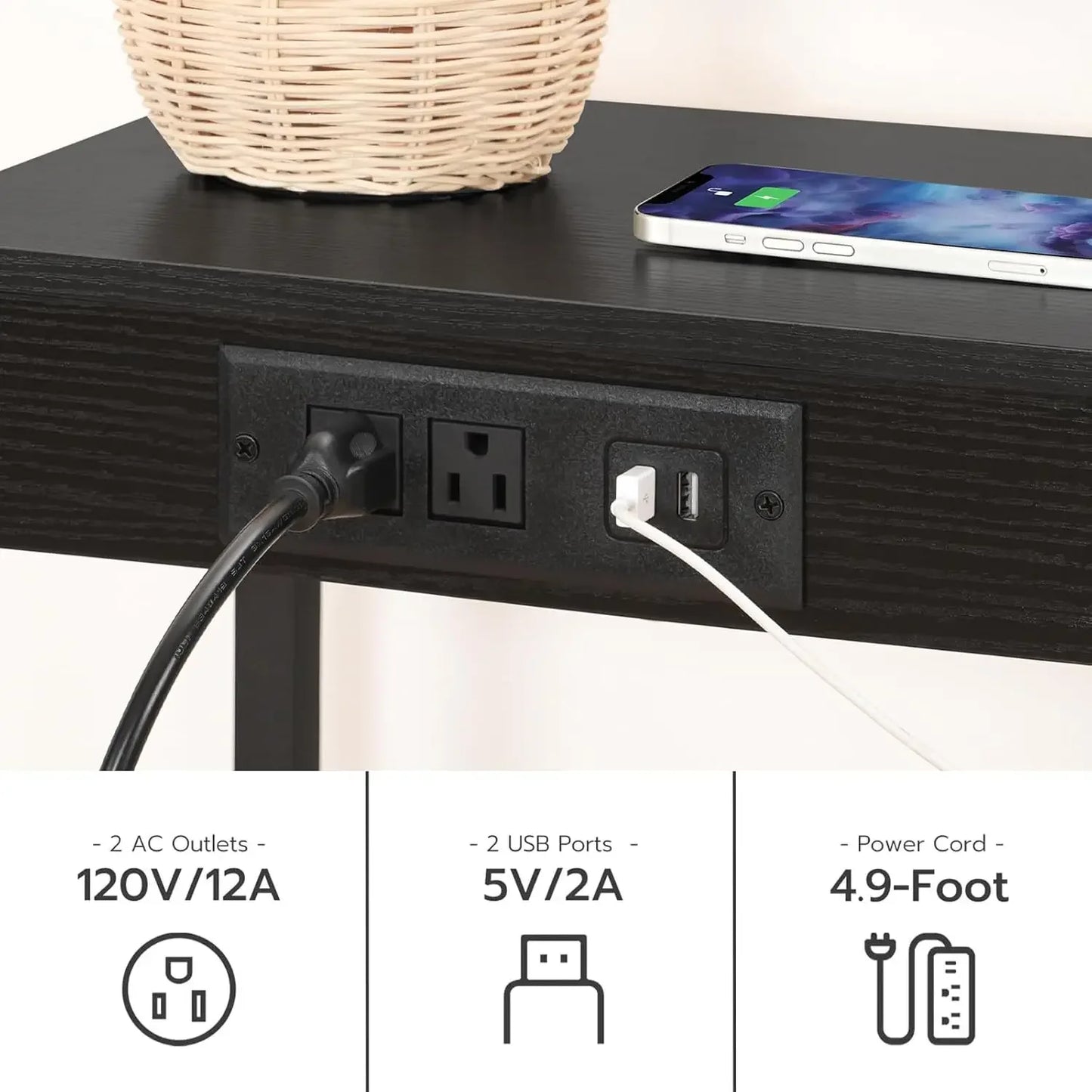 Tall End Table with Charging Station 3-Tier Nightstand Side Table