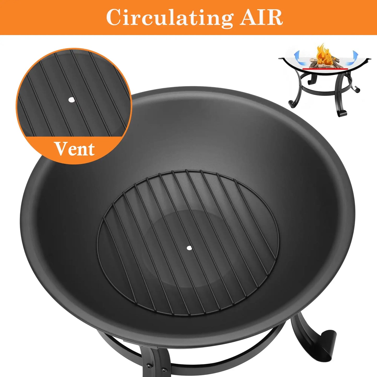 22 Inch Round Fire Pit Curved Iron Outdoor Wood Burning Patio Decoration