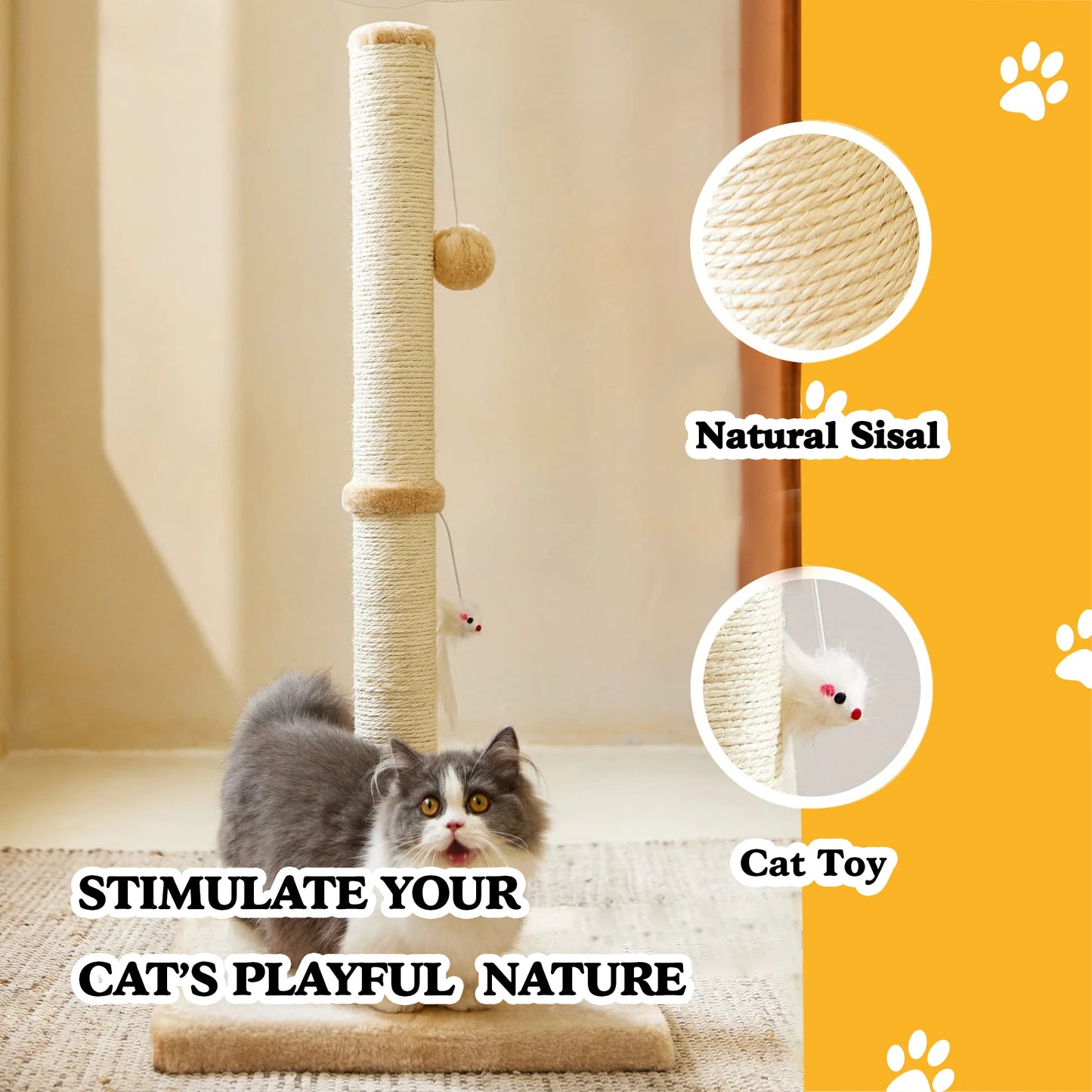 32 Inch Tall Cat Scratching Post with 2 Hanging Balls for Indoor Cats