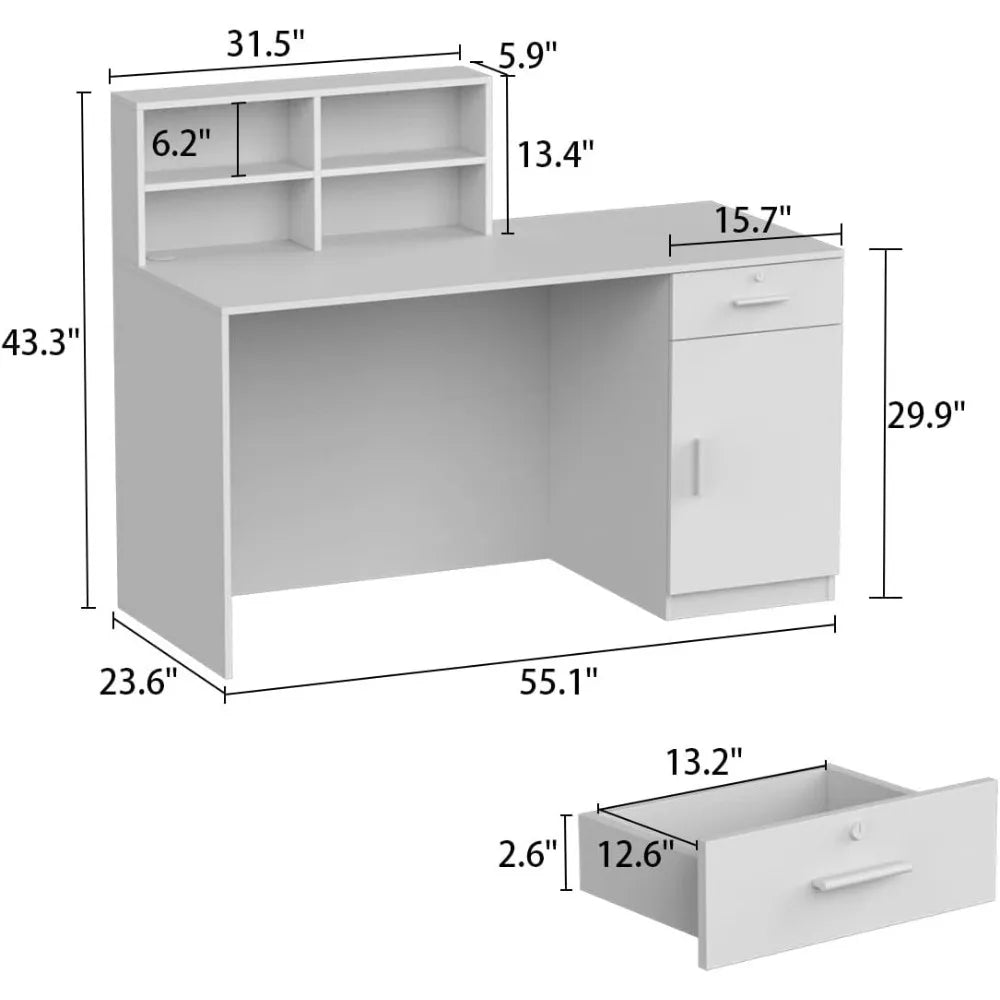 Reception Desk Counter Lockable Storage Modern Scandinavian MDF Matte