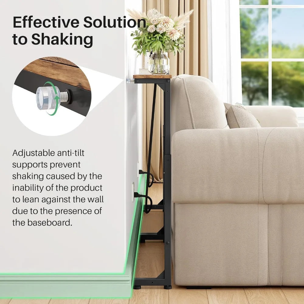 2-Pack Adjustable Height Console Table with Power Outlets for Living Room