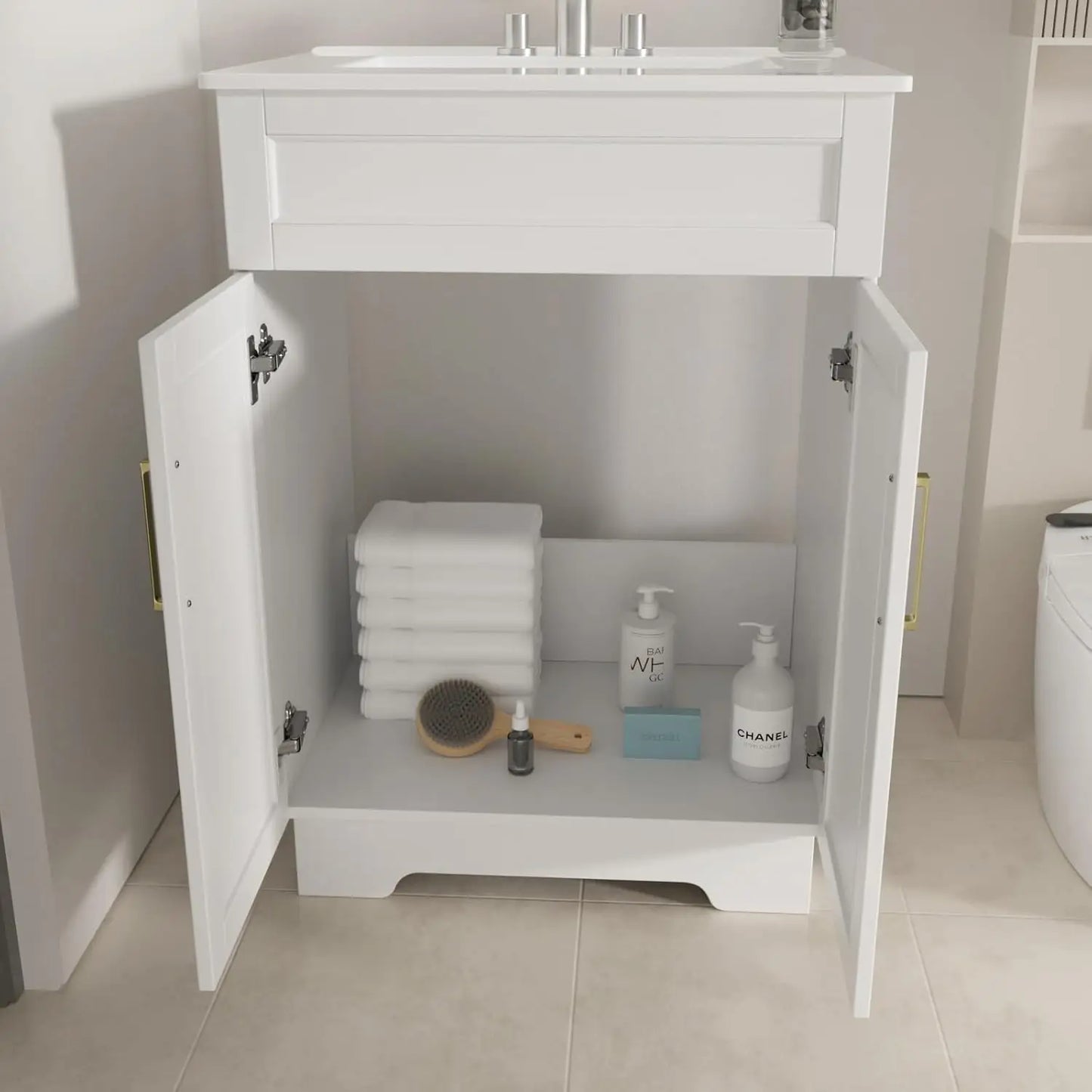 Bathroom Vanity with Ceramic Sink 24 Inches Wooden Cabinet