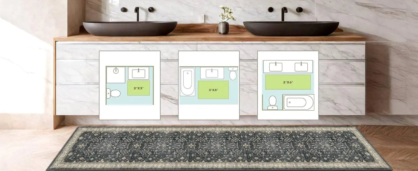 Boho Washable Entry Rug 2x3 Indoor Non Slip Rubber Backing Stain Resistant