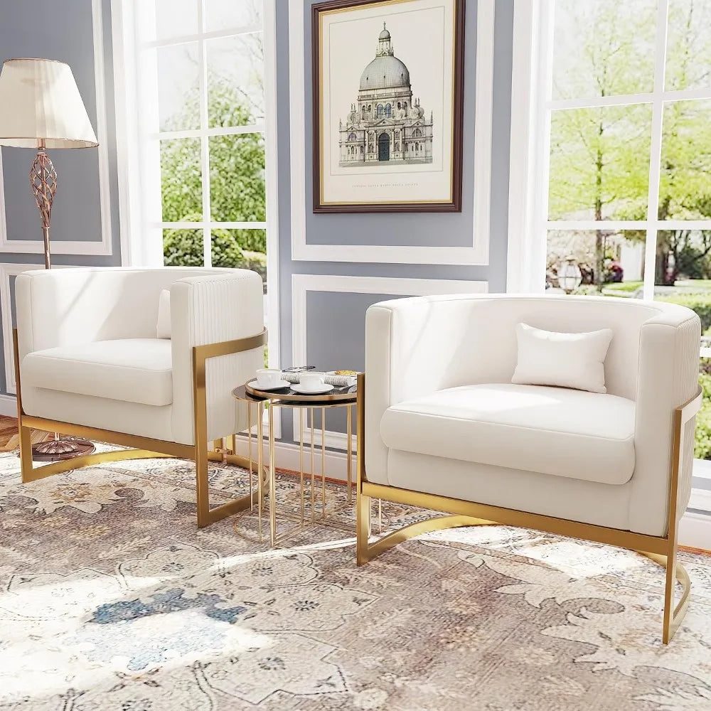 Velvet Accent Chair Modern Barrel Chair Gold Legs Upholstered Armchair